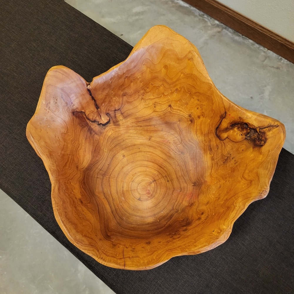 Vintage 11" Hand Carved Root Wood Bowl Live Edge Burl Rustic Centerpiece